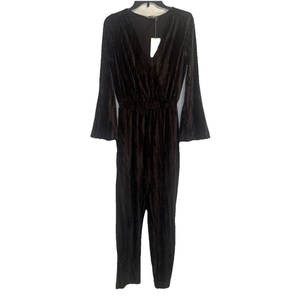 A New Day Women's Black Velour Bell Long Sleeve Jumpsuit Sz XS NEW Party